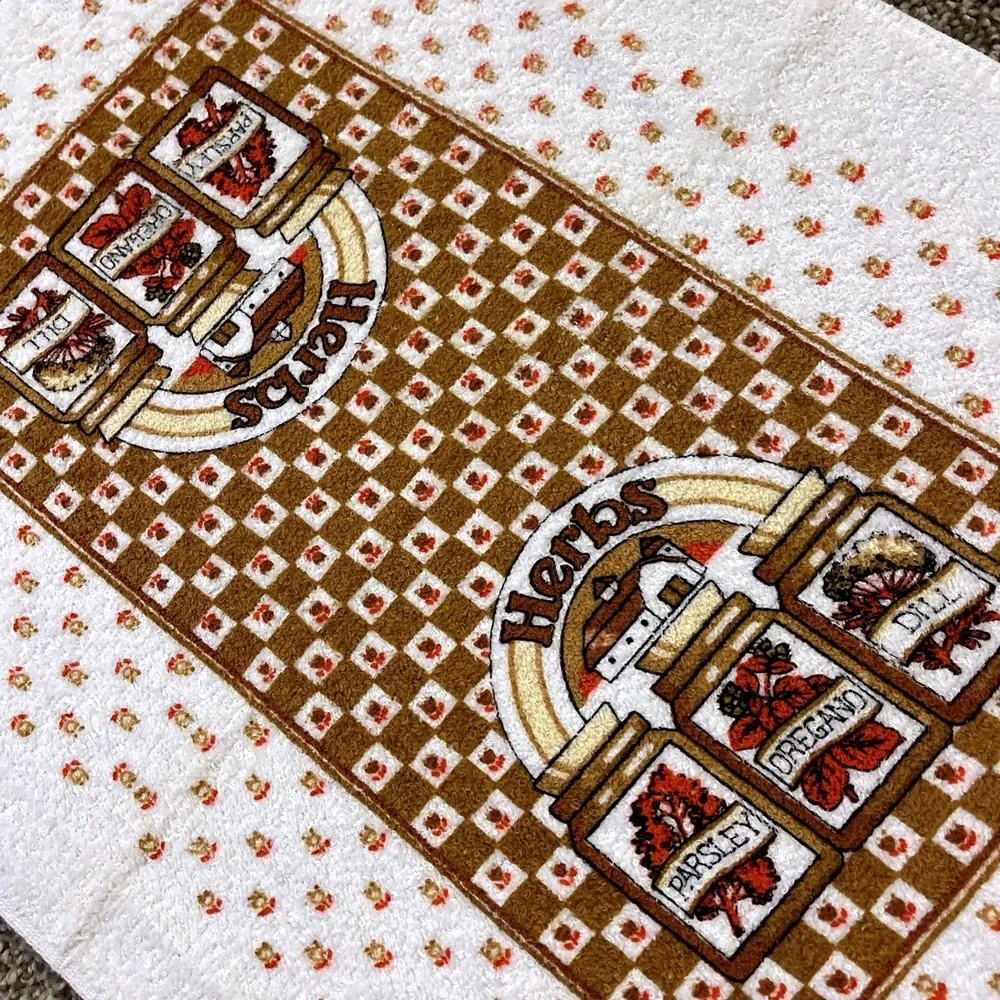 VTG CANNON HERBS Hand‎ Kitchen Towel Fringe 70s NOS Farmhouse Tulips Checkered